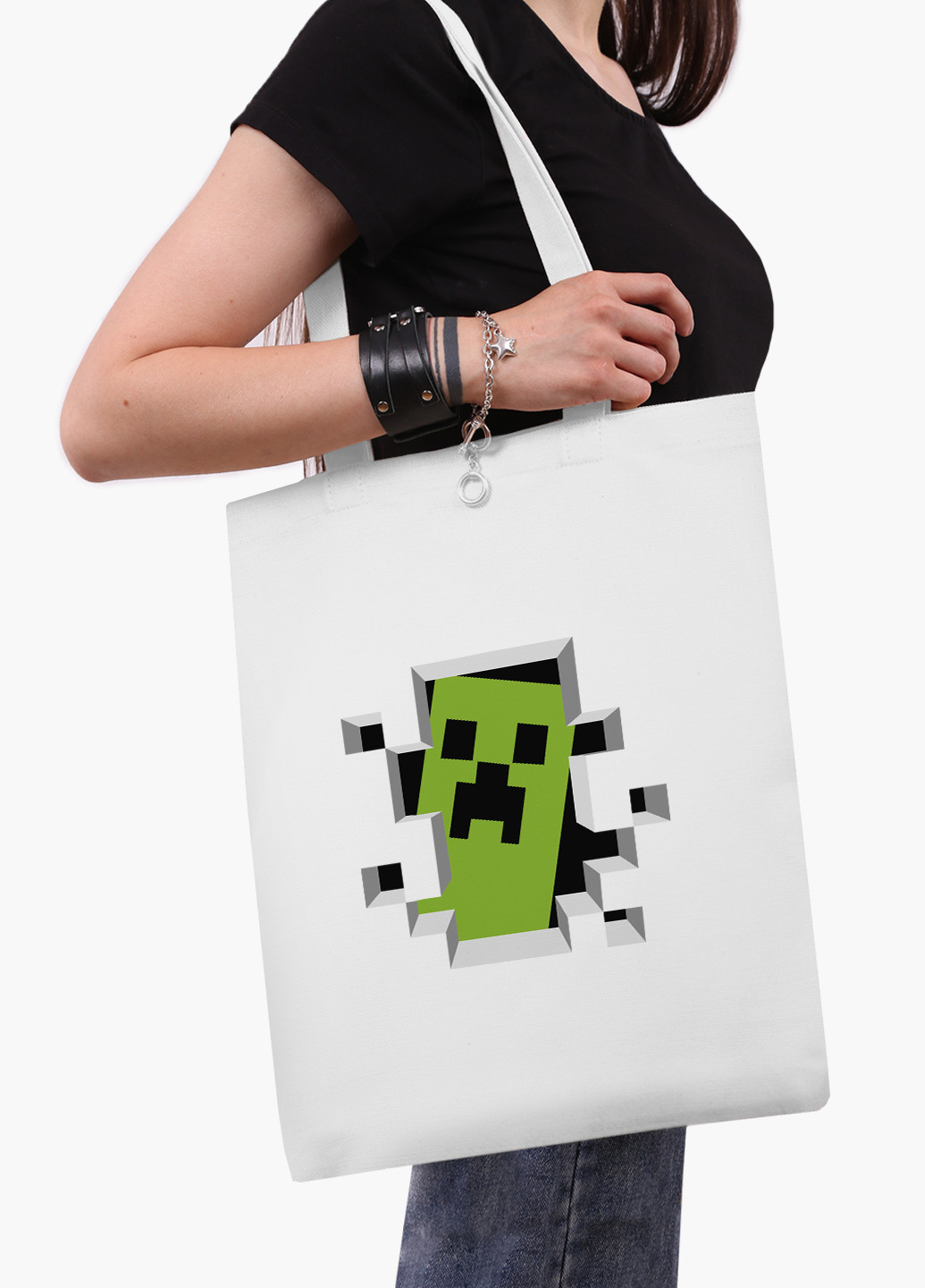 Еко сумка шоппер біла Майнкрафт (Minecraft) (9227-1709-WT-2) екосумка шопер 41*35 см MobiPrint (219111090)