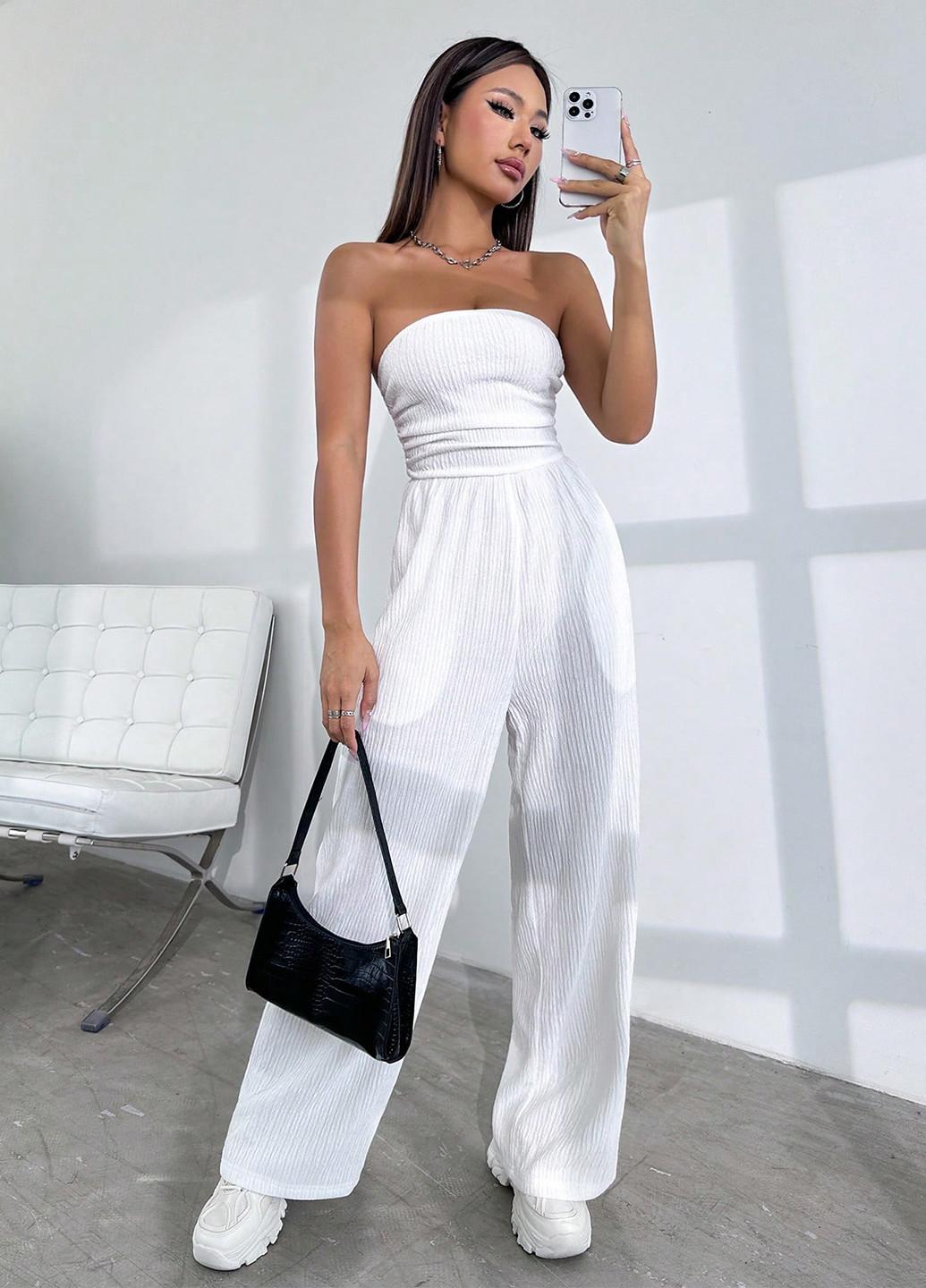 Комбінезон SHEIN комбінезон-брюки однотонний білий діловий, кежуал поліестер