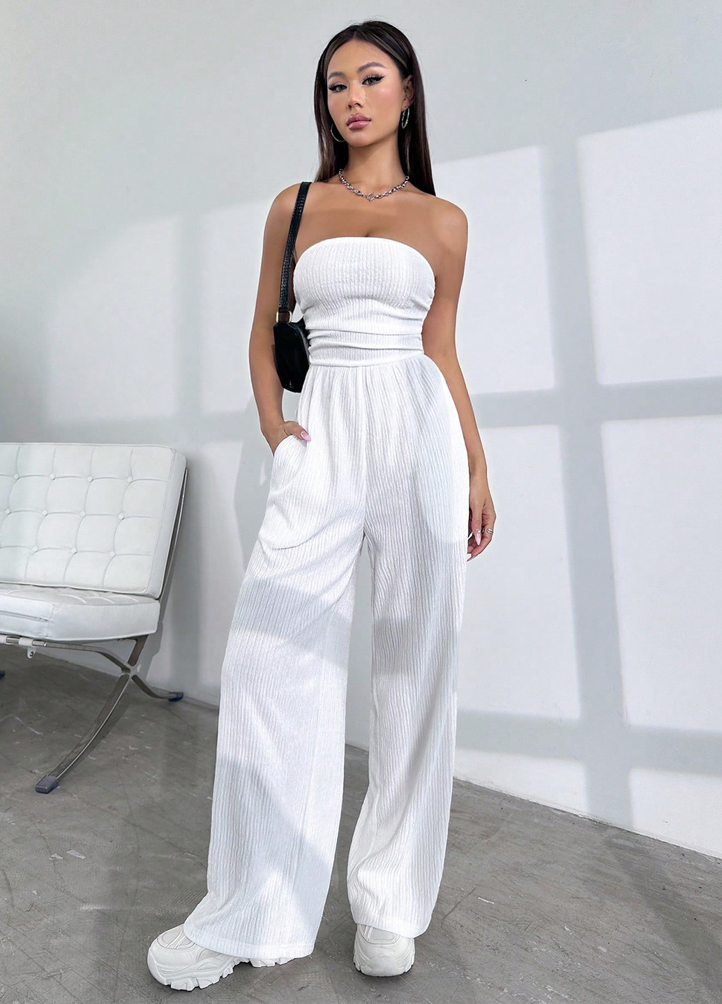 Комбінезон SHEIN комбінезон-брюки однотонний білий діловий, кежуал поліестер