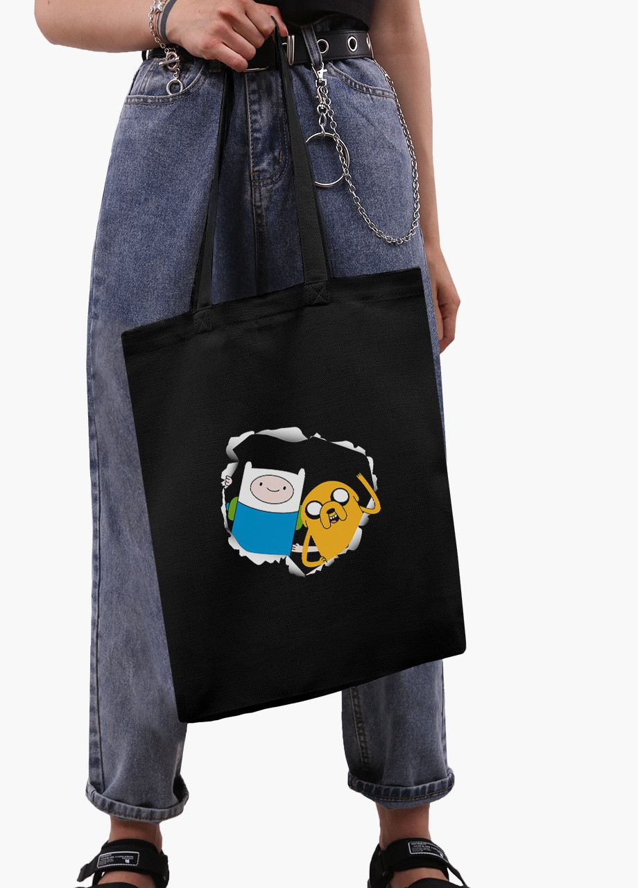 Еко сумка шоппер чорна Фінн і Джейк пес Час Пригод (Adventure Time) (9227-1581-BK) екосумка шопер 41*35 см MobiPrint (216642232)