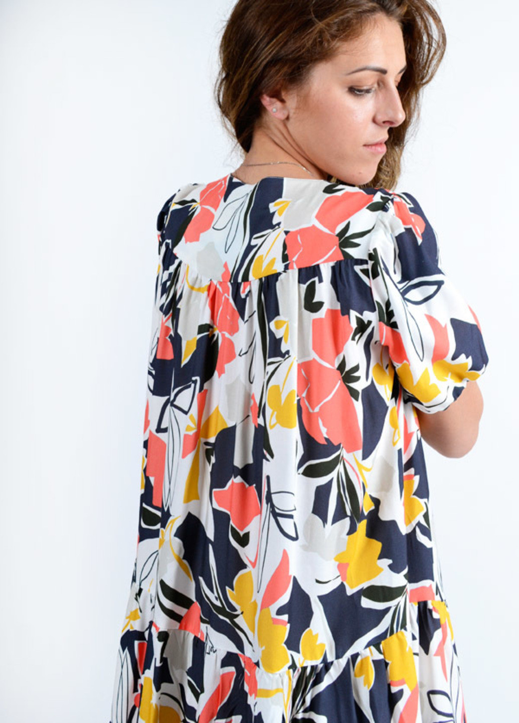 Комбинированное кэжуал платье с цветочным принтом s55 с юбкой-солнце Luxik с цветочным принтом