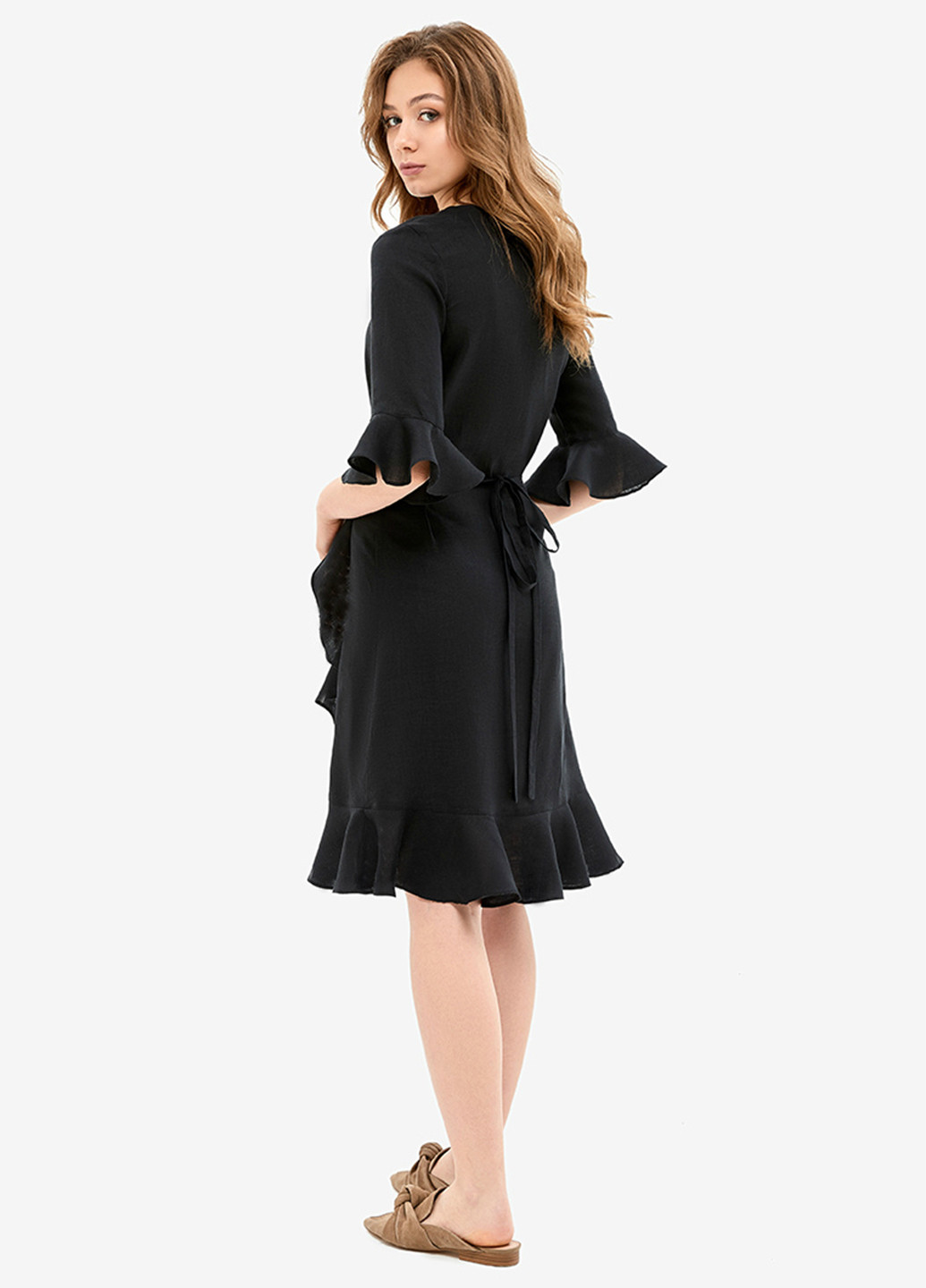 Черное домашнее платье на запах MORANDI однотонное