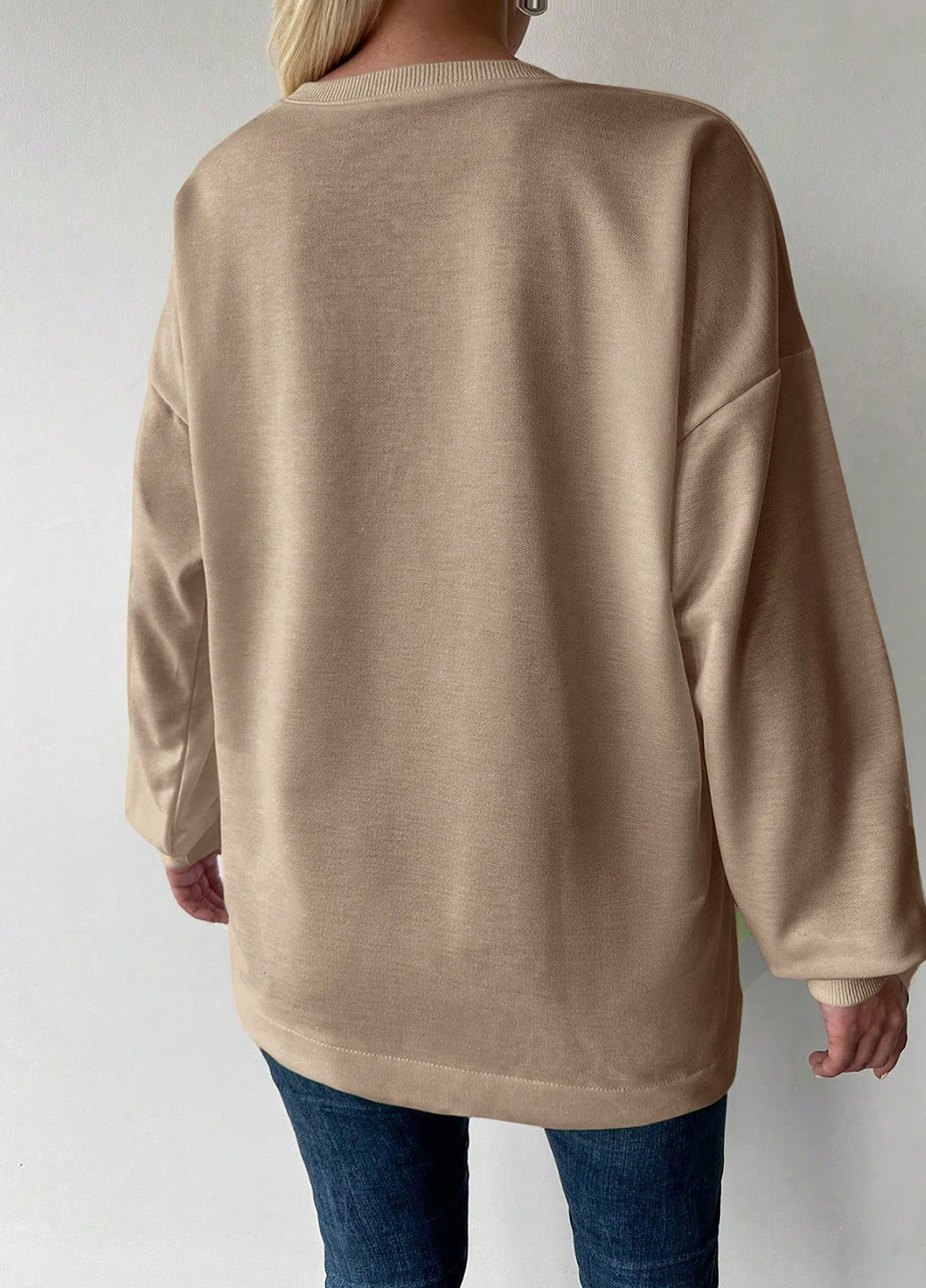 Бежевый свитшот SHEIN однотонный складки, бант, с вырезами (324028167)