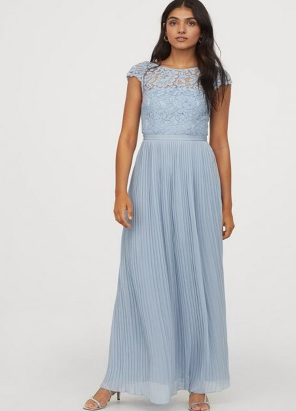 Голубое праздничный, вечернее, кэжуал платье плиссированное H&M однотонное