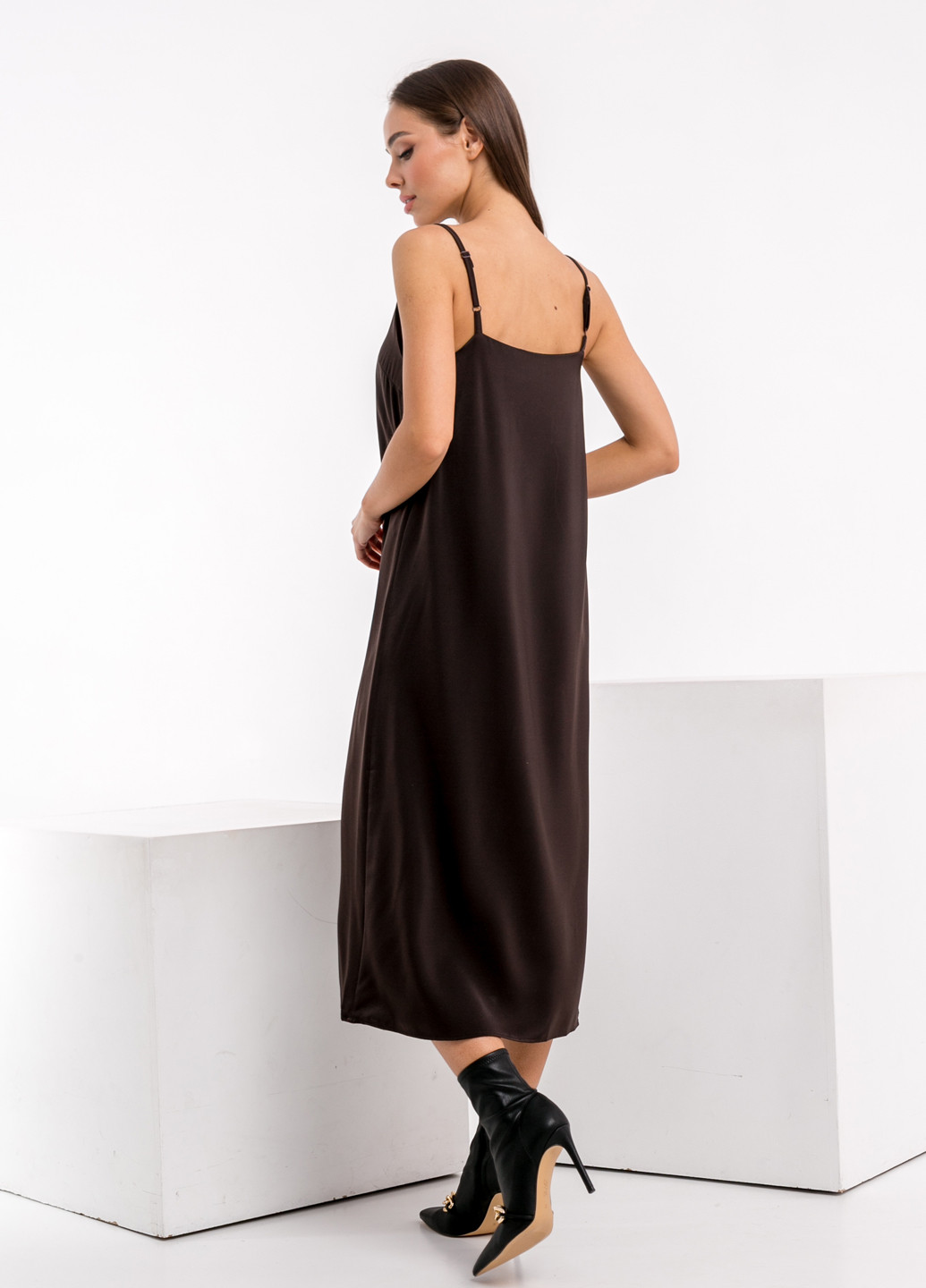 Темно-коричневое кэжуал платье а-силуэт, платье-комбинация Icon однотонное