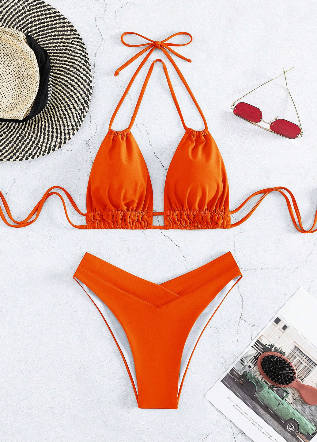 Оранжевый летний купальник (бюстгалтер, трусики) раздельный SHEIN