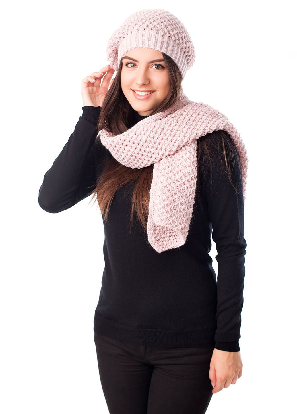 Розовый демисезонный комплект (шапка, шарф) Bakhur
