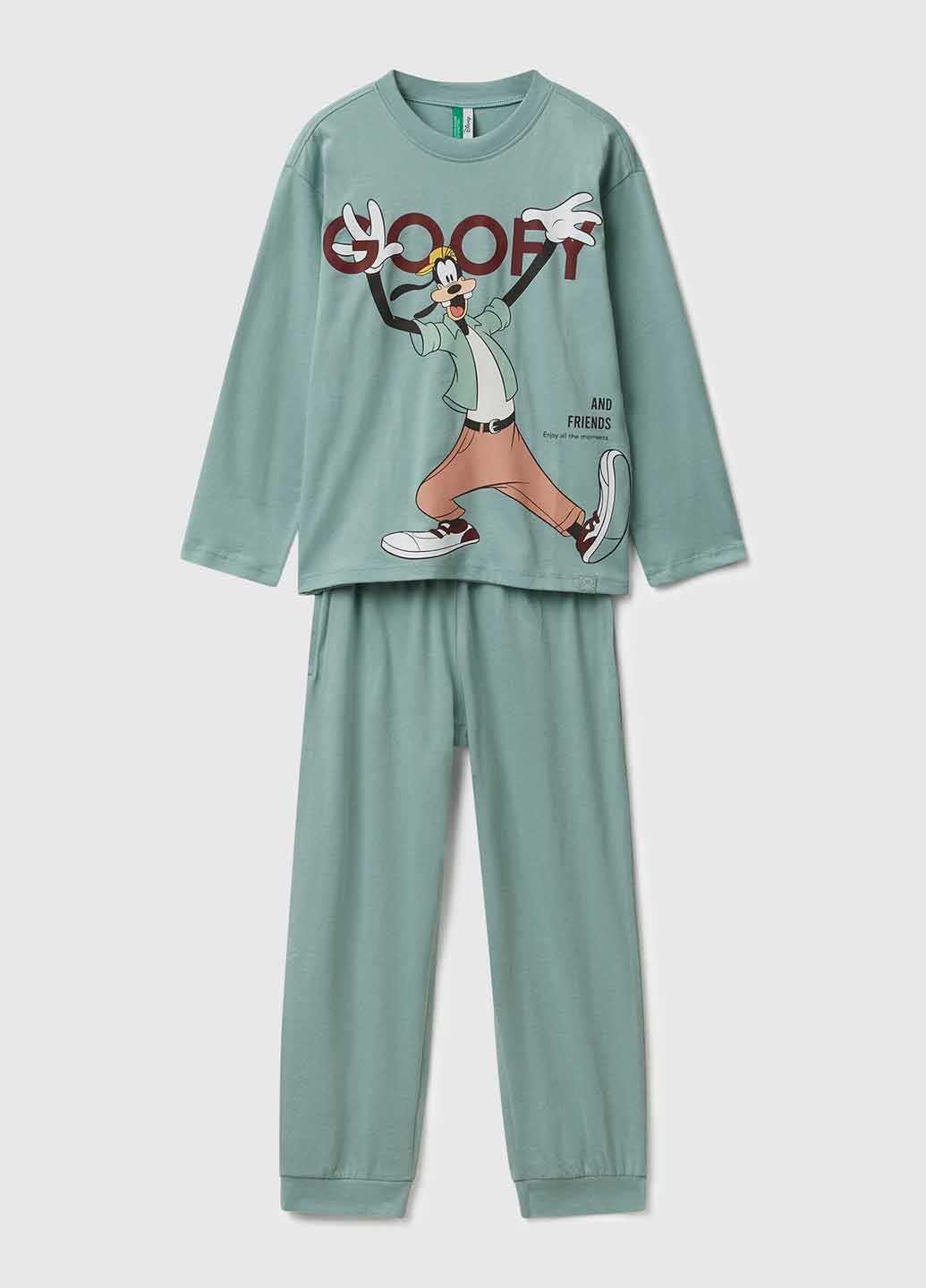 Сіро-зелена всесезон піжама (лонгслів, брюки) United Colors of Benetton