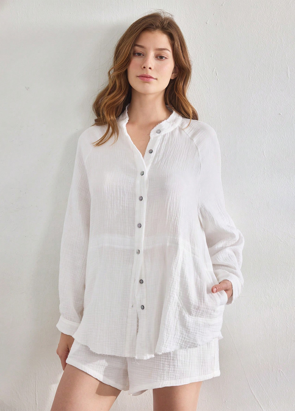 Белая домашний рубашка однотонная SHEIN