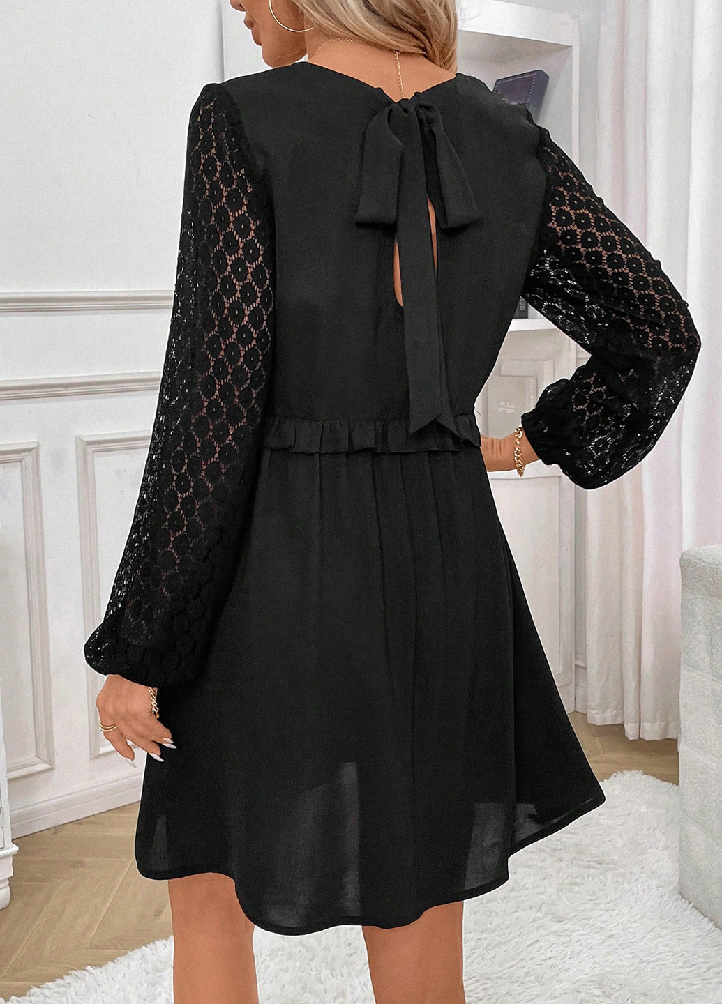 Черное кэжуал платье а-силуэт SHEIN однотонное