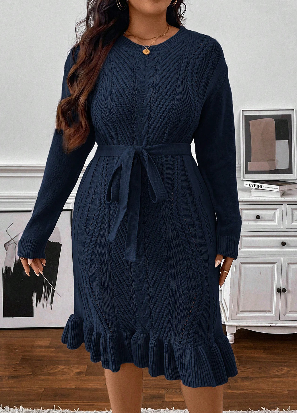 Темно-синя кежуал сукня годе, сукня светр SHEIN однотонна