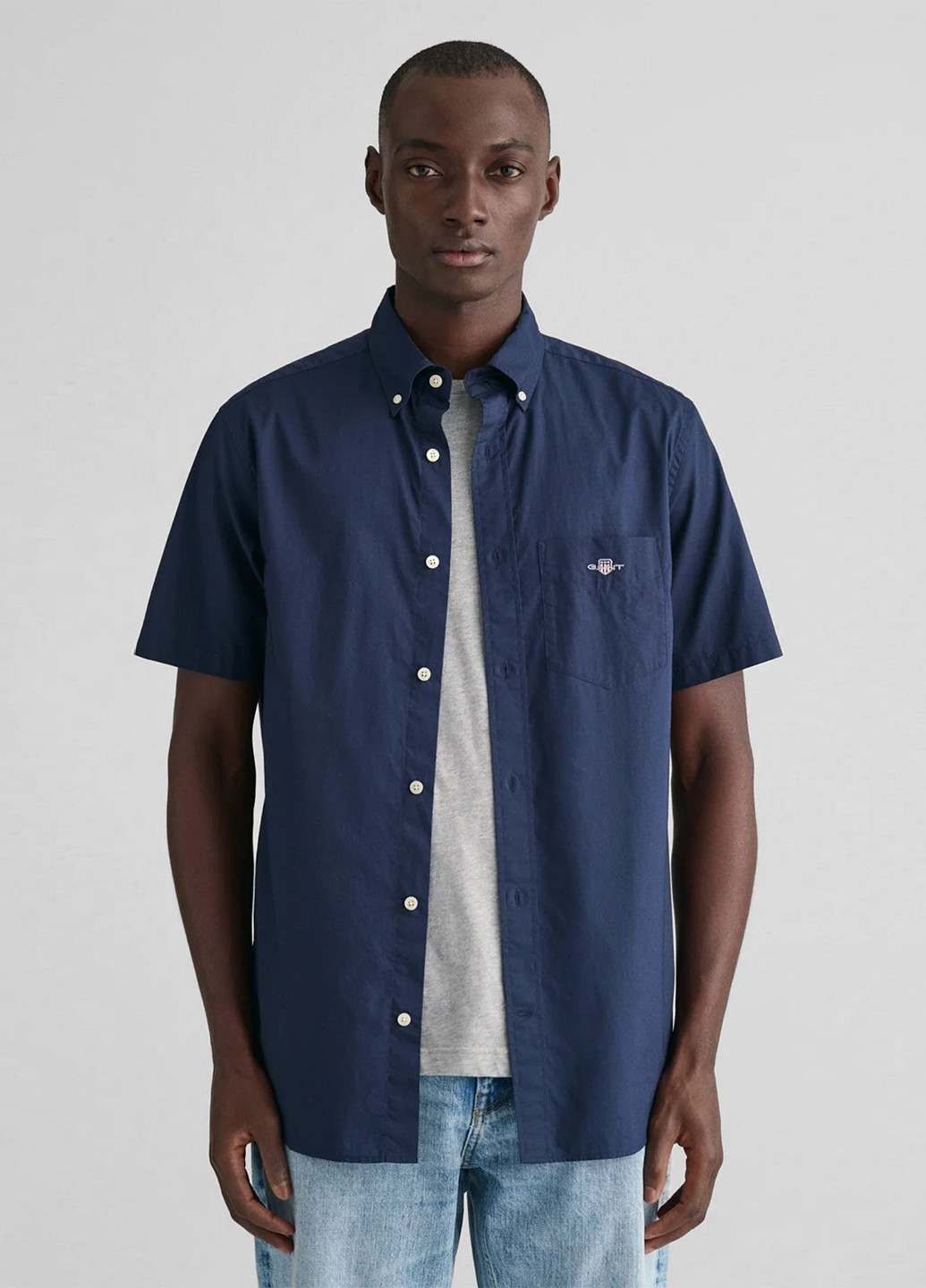 Темно-синяя кэжуал рубашка однотонная Gant