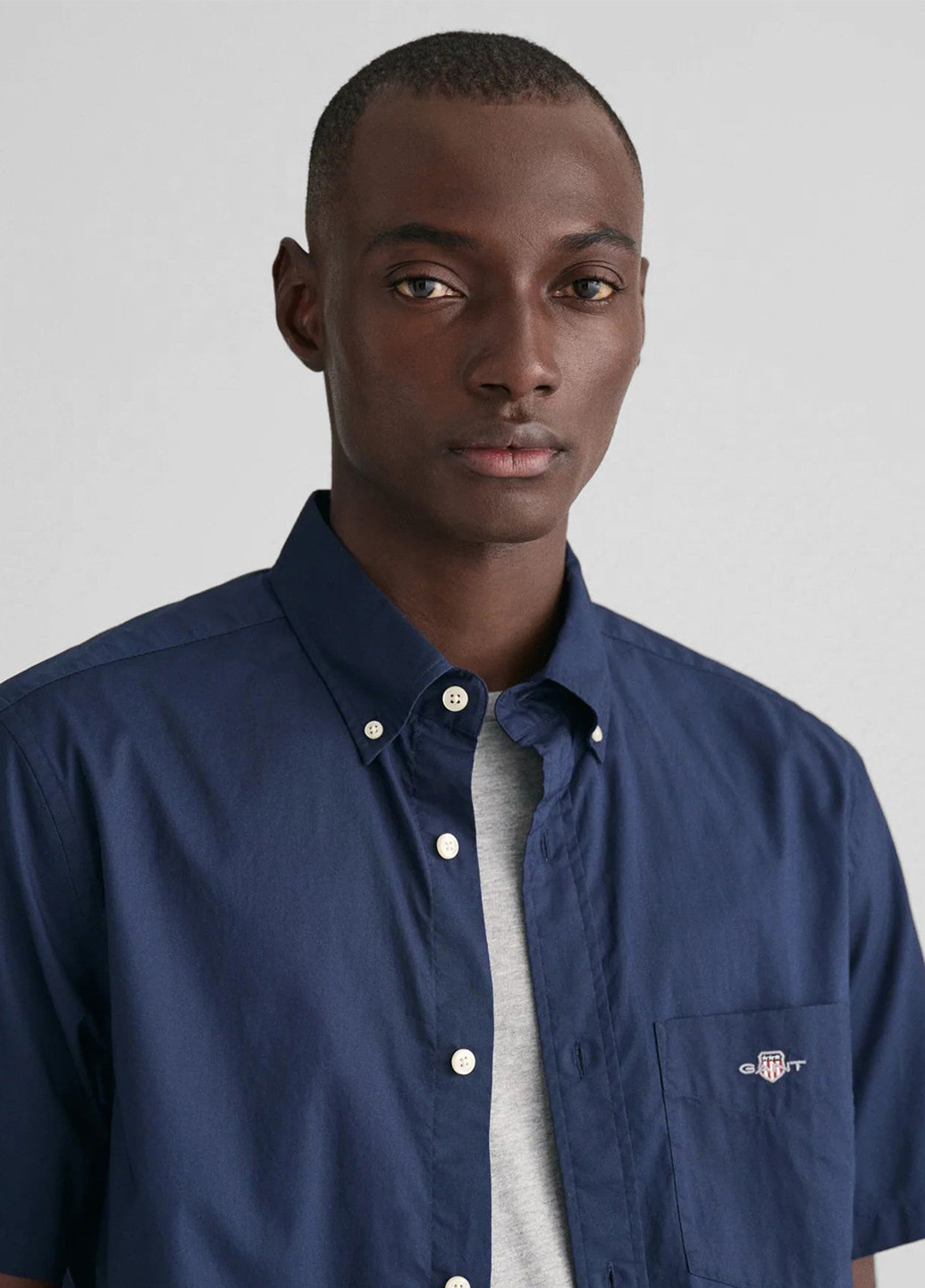 Темно-синяя кэжуал рубашка однотонная Gant