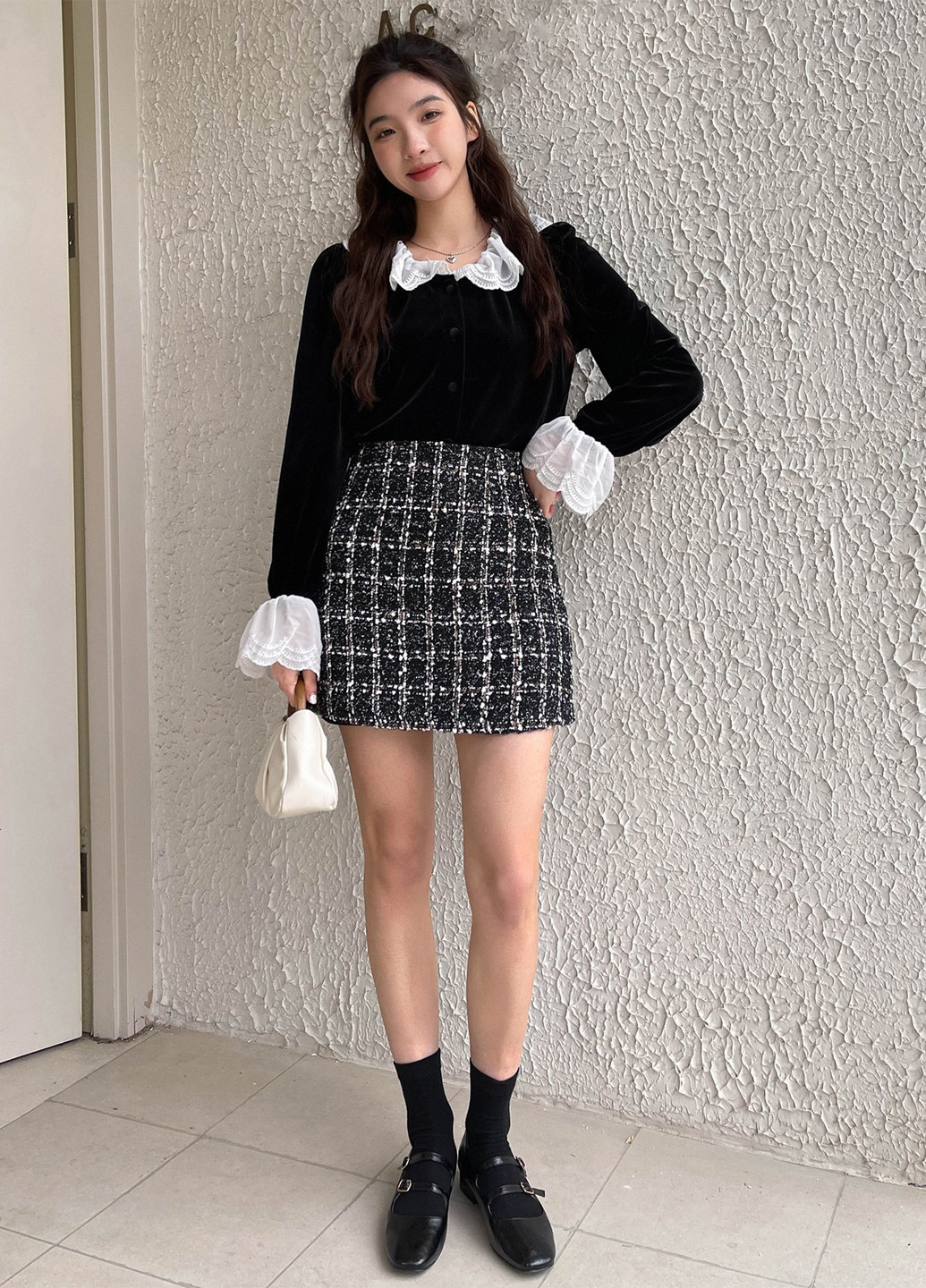 Черно-белая кэжуал в клетку юбка SHEIN