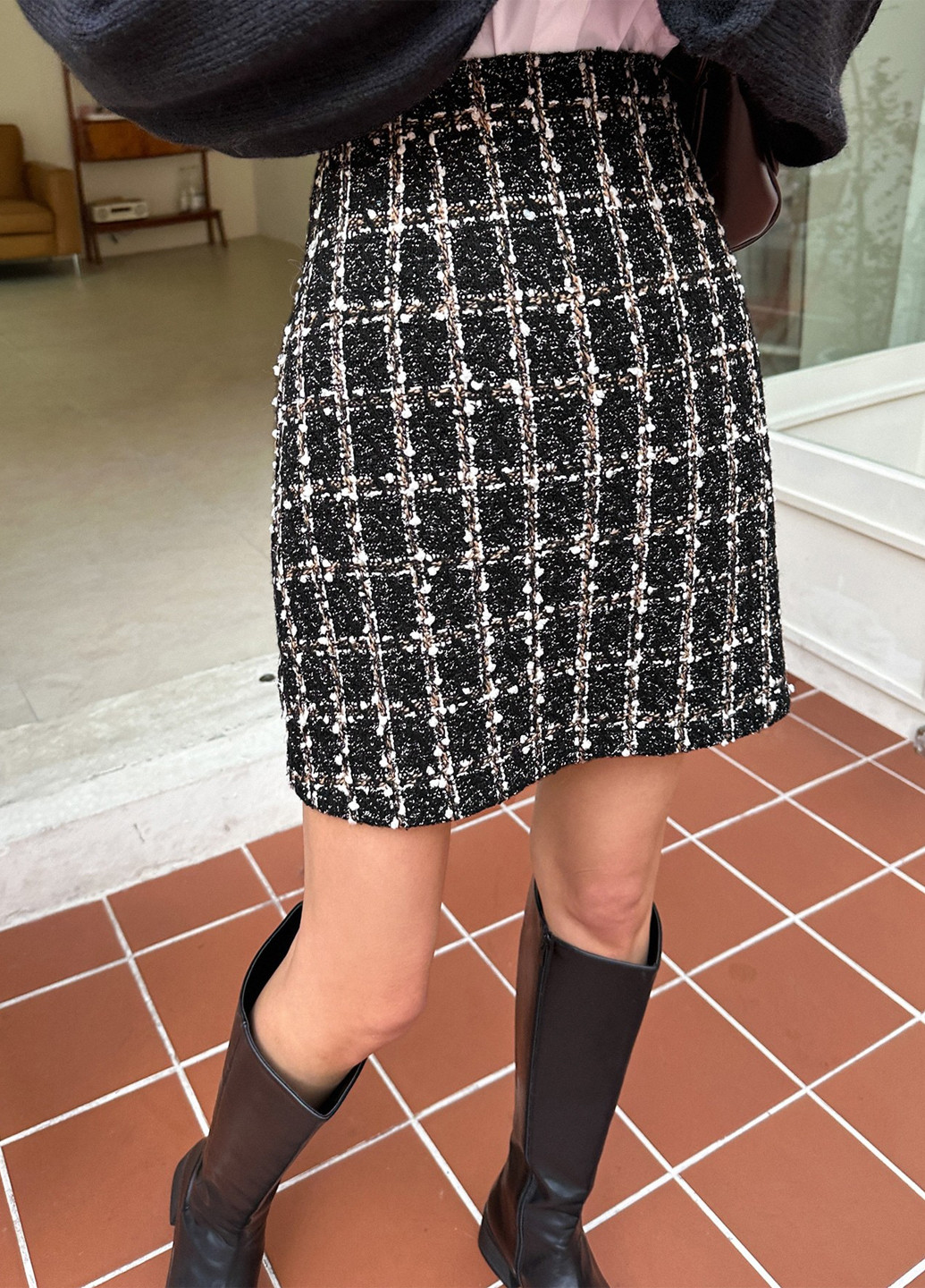 Черно-белая кэжуал в клетку юбка SHEIN