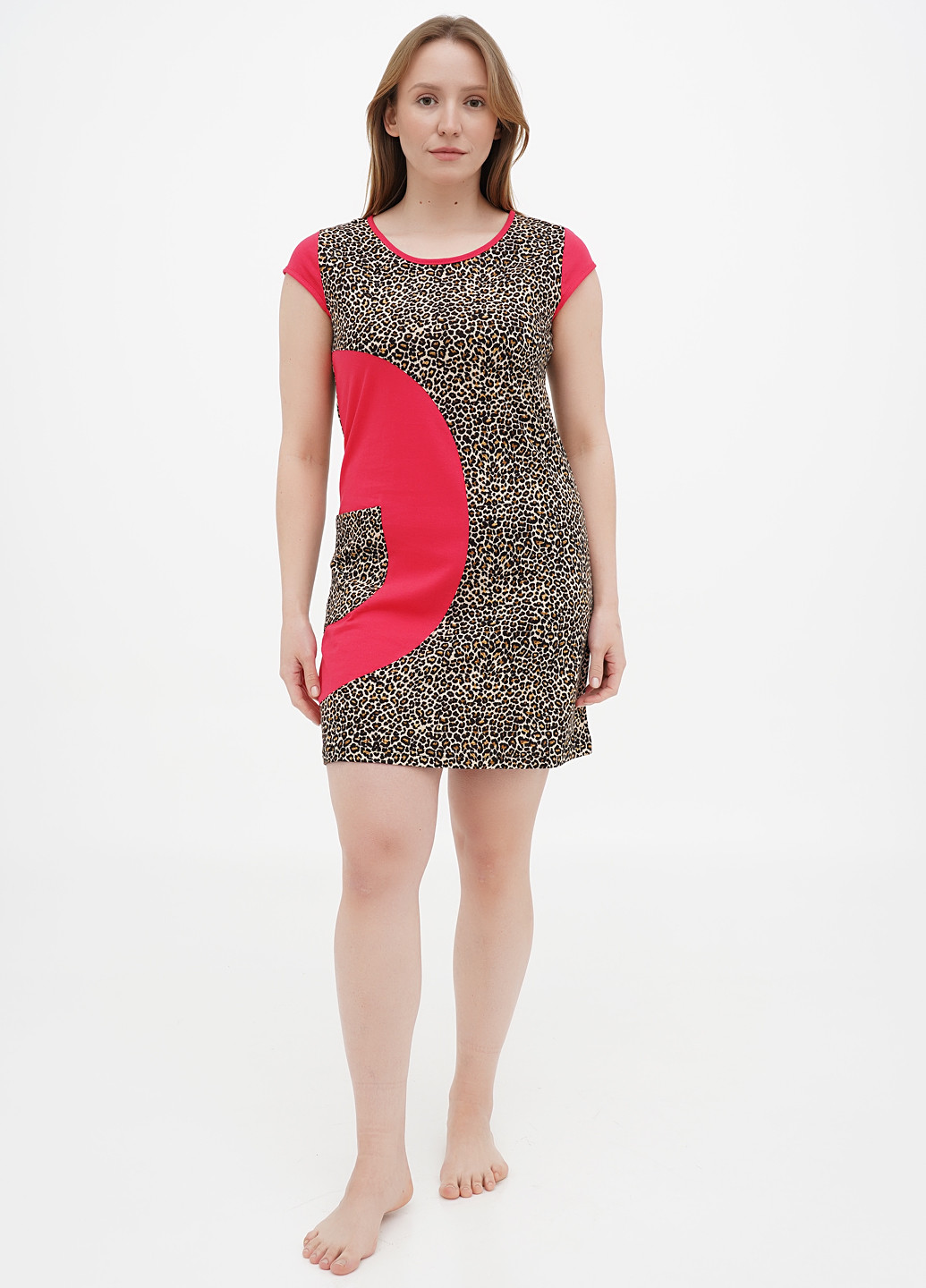 Коралловое домашнее платье Wild Love леопардовый