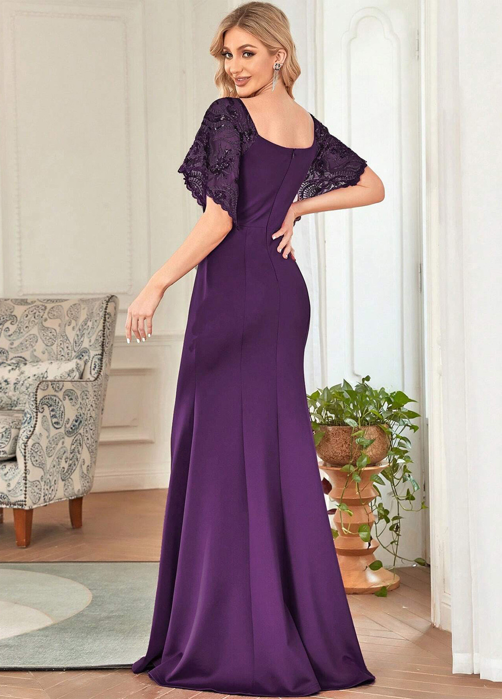 Темно-фиолетовое вечернее платье годе SHEIN однотонное