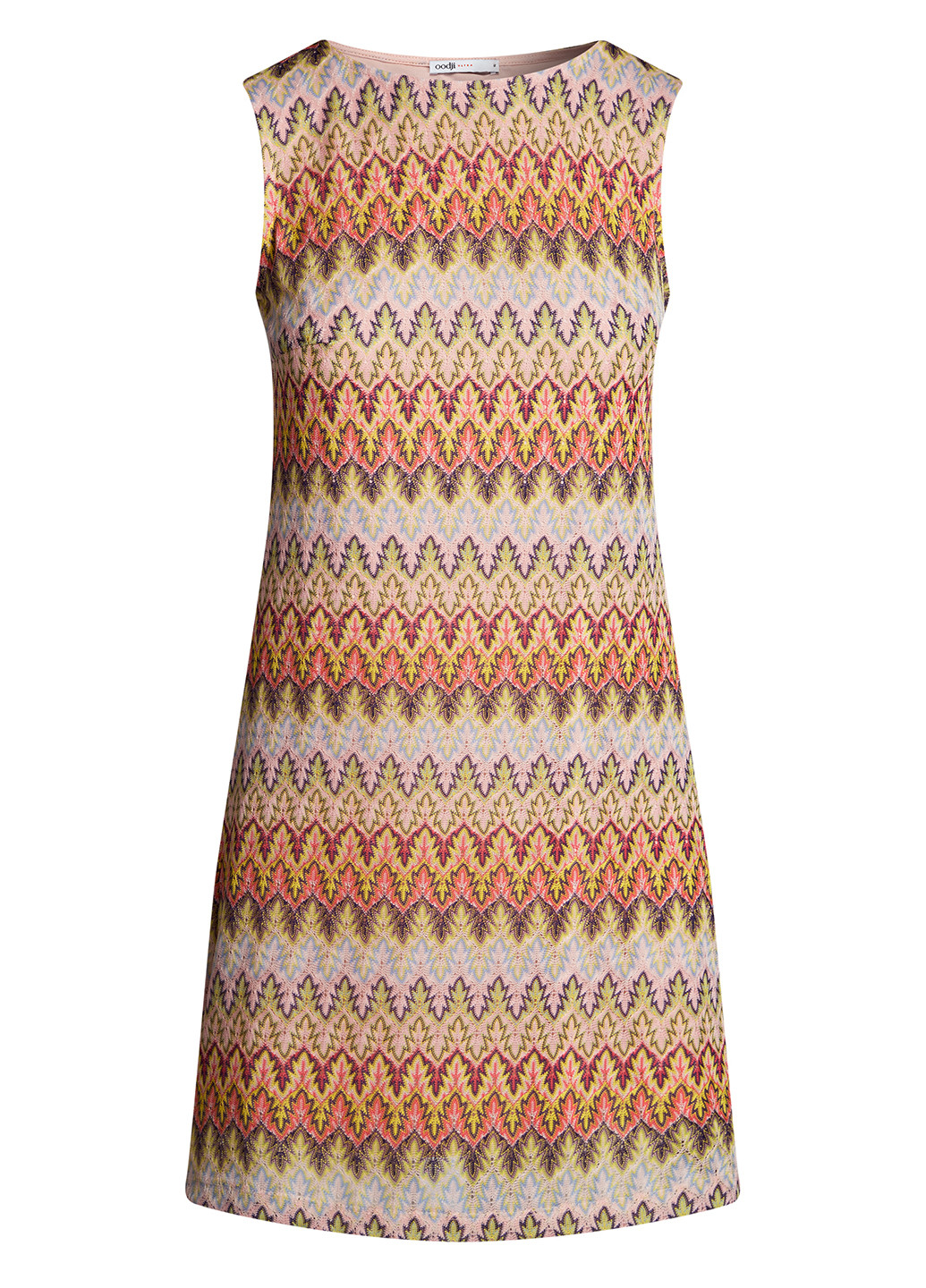 Бежевое кэжуал платье короткое Oodji с геометрическим узором