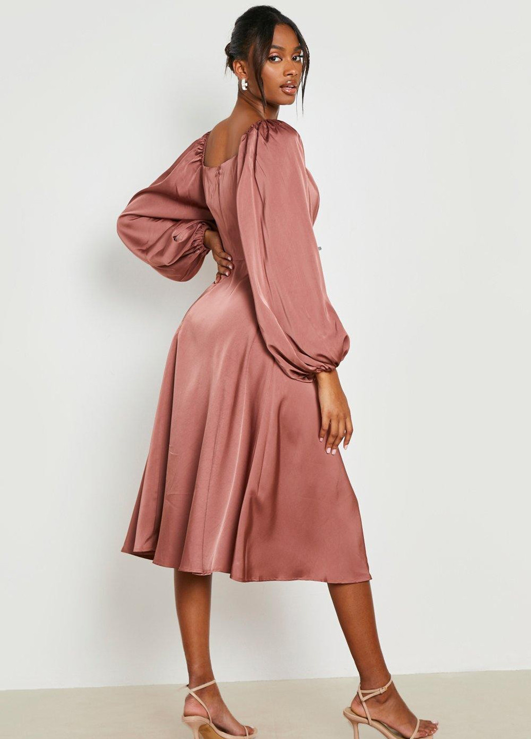 Розово-коричневое кэжуал платье клеш Boohoo однотонное