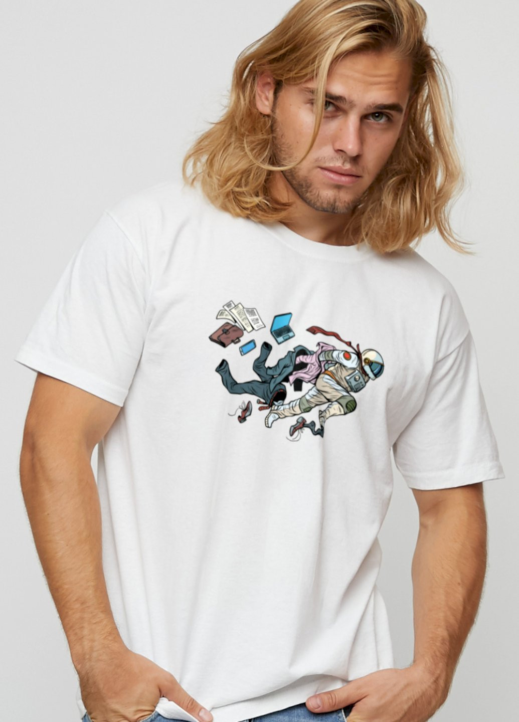 Біла футболка чоловіча basic /air print/ YAPPI