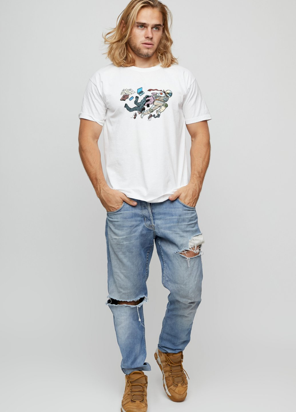 Біла футболка чоловіча basic /air print/ YAPPI