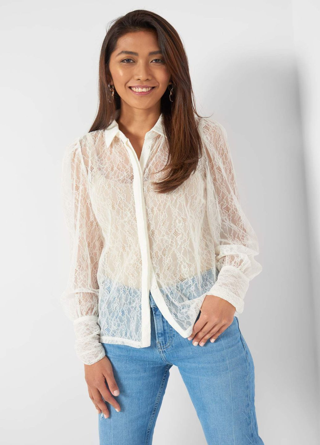 Молочная кэжуал рубашка однотонная Orsay