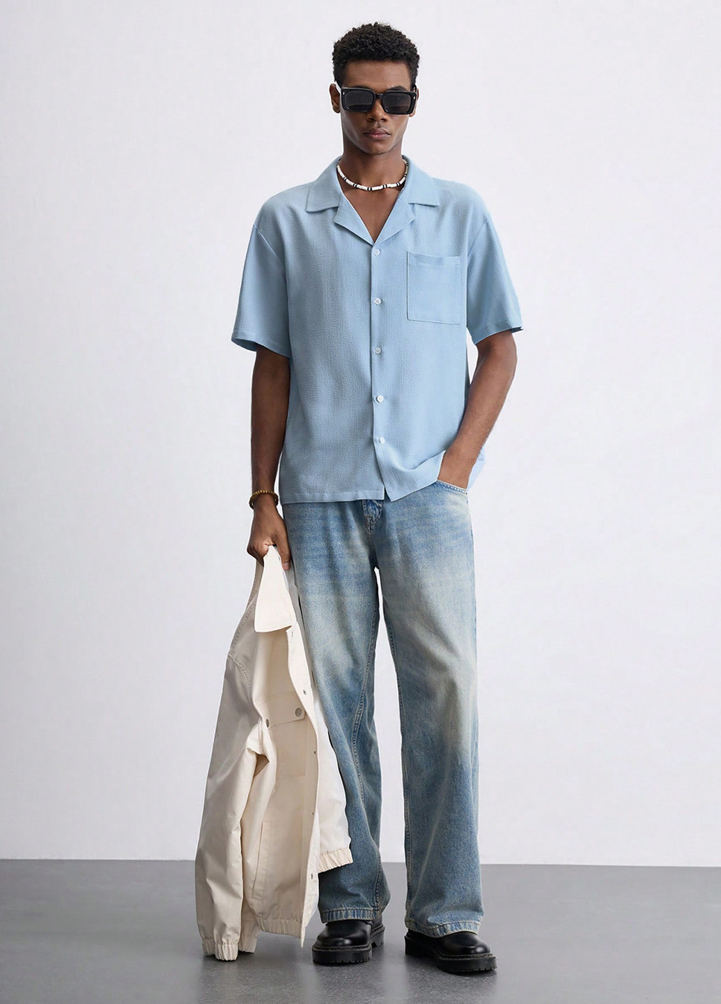 Светло-голубой классическая, кэжуал рубашка однотонная SHEIN