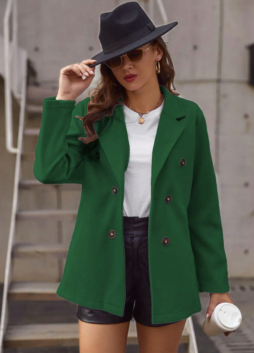 Зелене Святковий, Кежуал напівпальто двобортне SHEIN однотонне