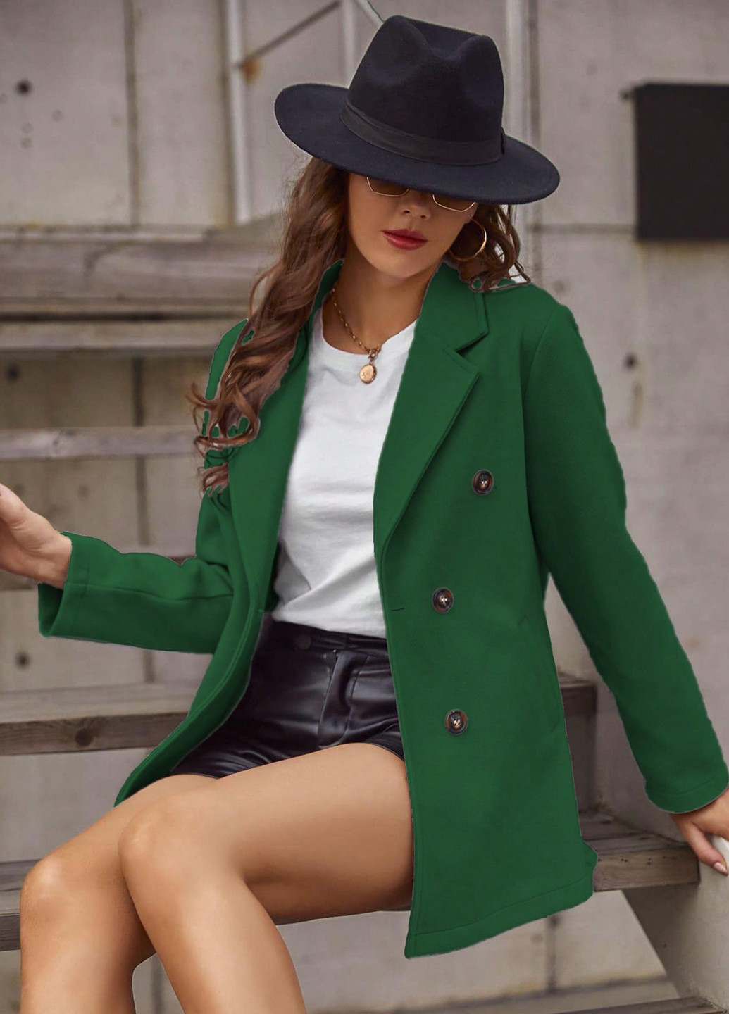Зелене Святковий, Кежуал напівпальто двобортне SHEIN однотонне
