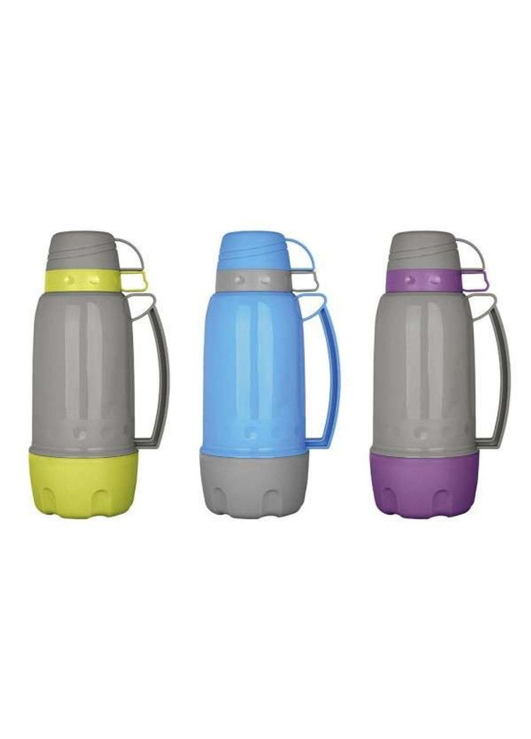 Термос 1800мл зі скляною колбою та 3 пластиковими чашками (сірий із салатовим, з блакитним, з фіолетовим) Kamille (253614050)