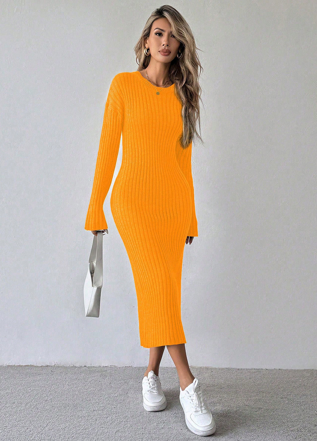 Желтое праздничный, кэжуал платье платье-свитер, футляр SHEIN однотонное