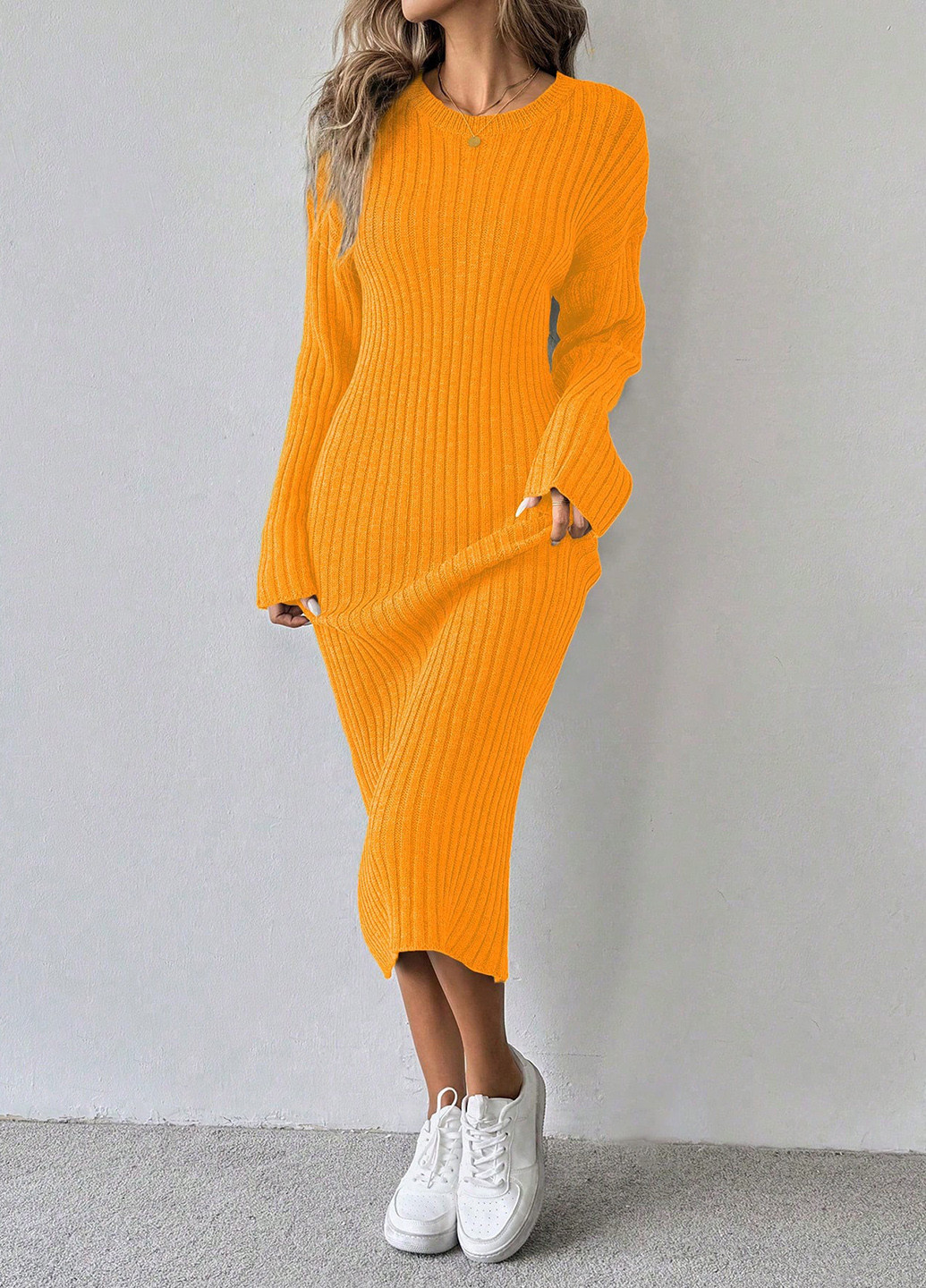 Желтое праздничный, кэжуал платье платье-свитер, футляр SHEIN однотонное