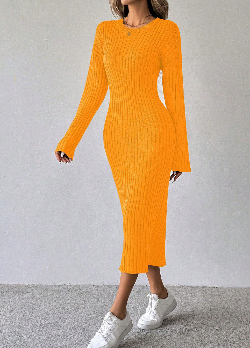 Желтое праздничный, кэжуал платье платье-свитер, футляр SHEIN однотонное