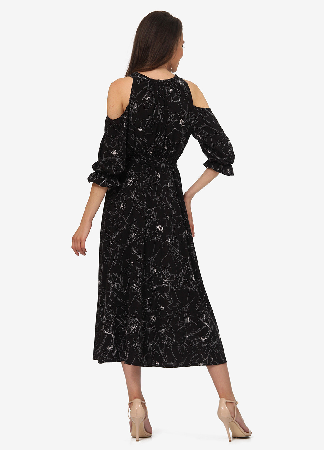 Чорна кежуал плаття, сукня кльош Lila Kass з абстрактним візерунком