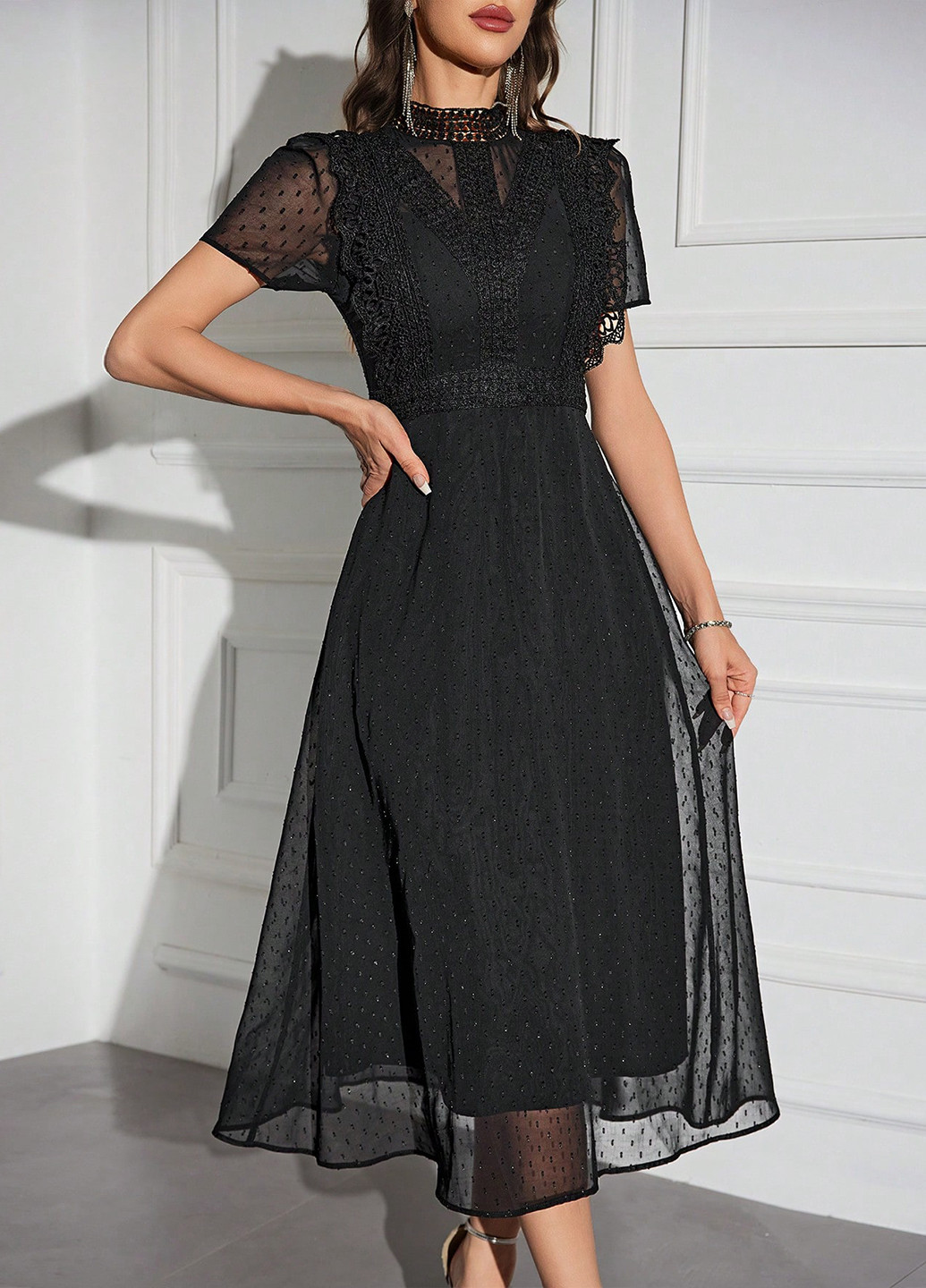 Чорна коктейльна, кежуал сукня кльош SHEIN однотонна