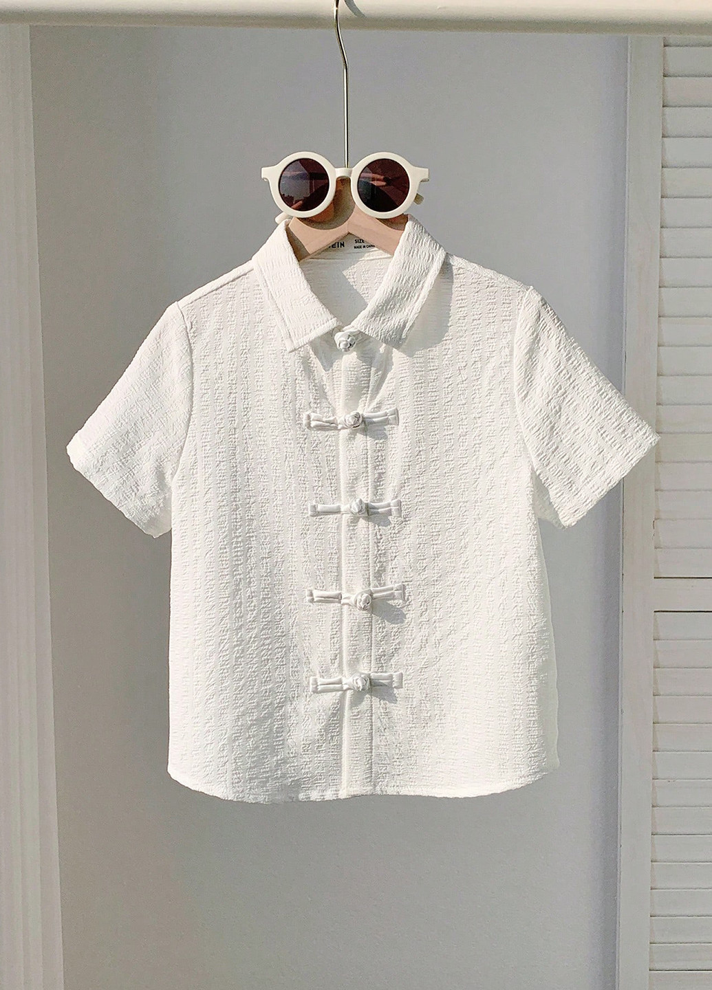 Белая праздничный, кэжуал рубашка однотонная SHEIN