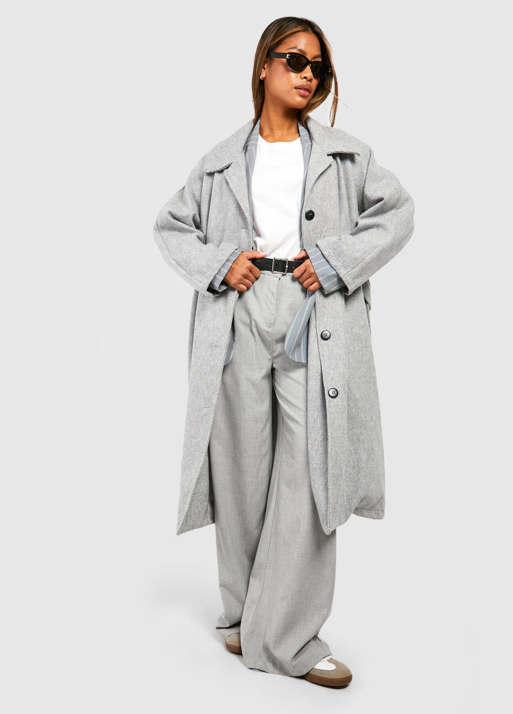 Серое демисезонное Пальто однобортное Boohoo