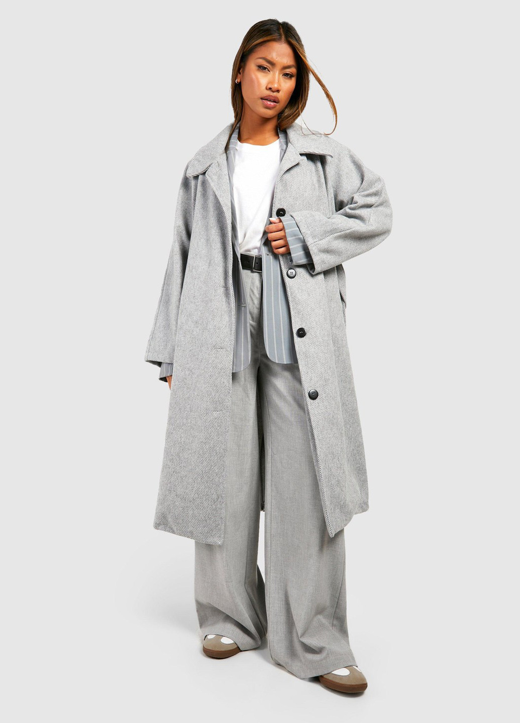 Серое демисезонное Пальто однобортное Boohoo