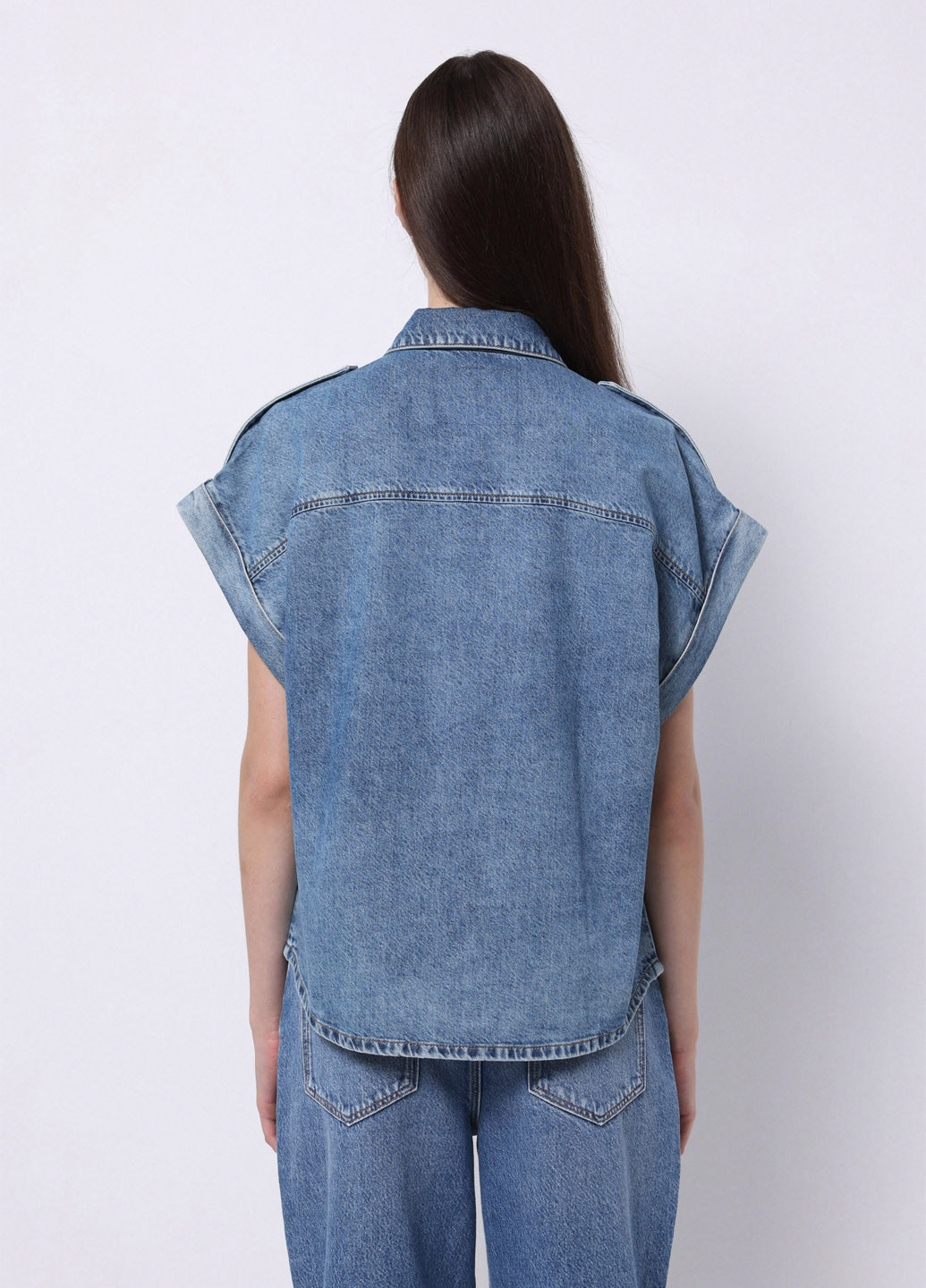 Темно-голубой джинсовая, кэжуал рубашка однотонная Colin's