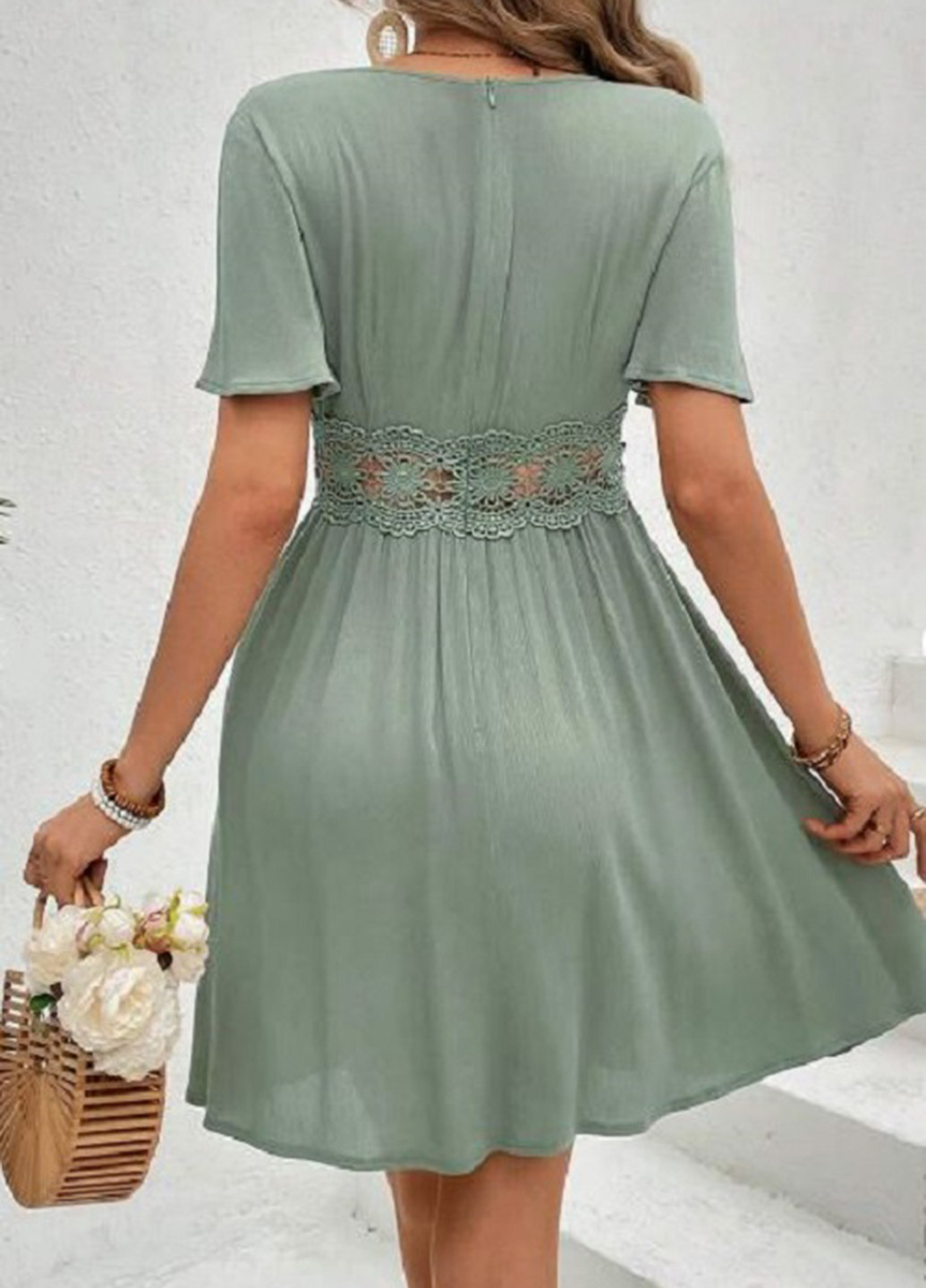 Сіро-зелена кежуал сукня в стилі армпір SHEIN однотонна