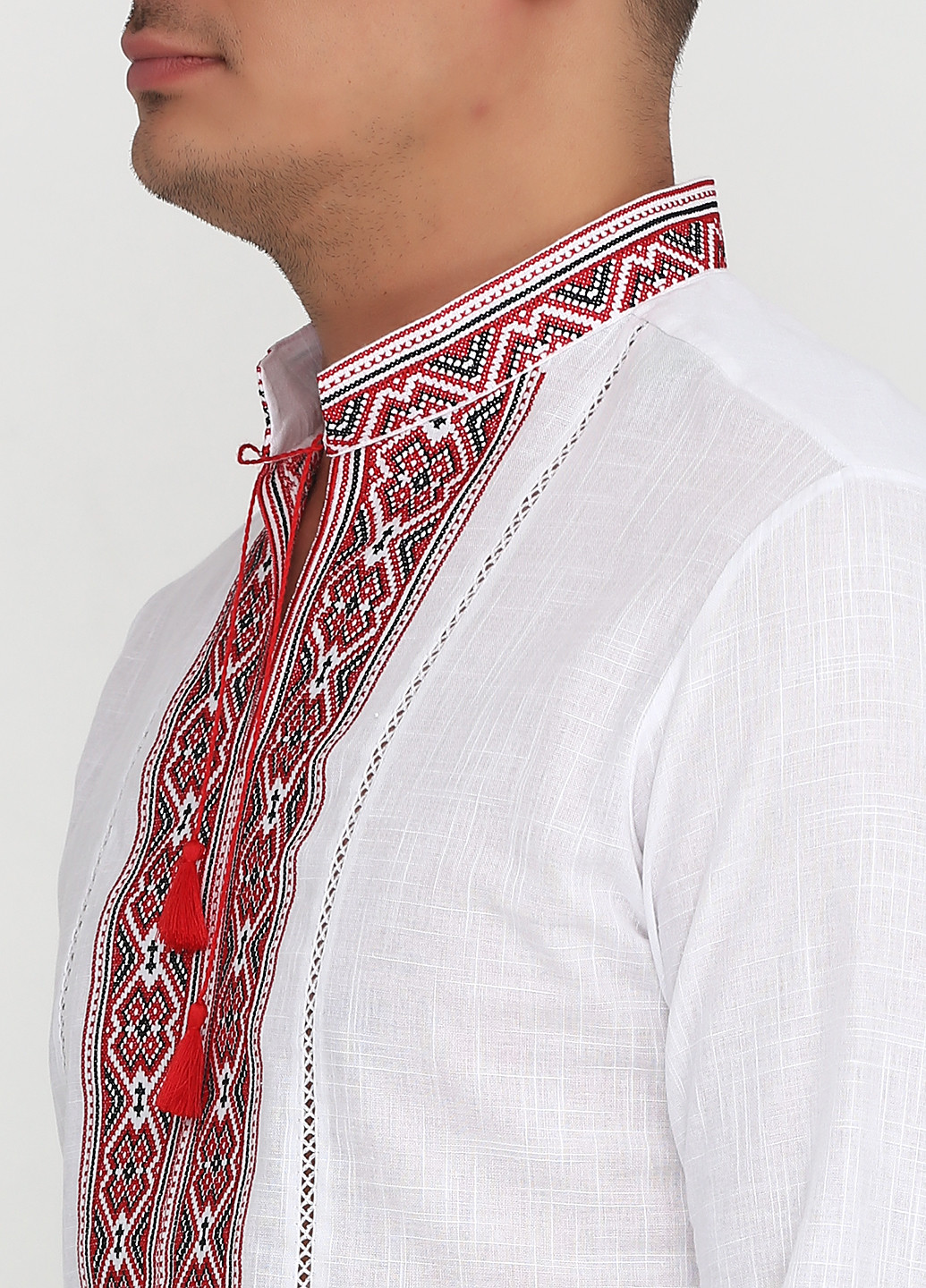 Белая кэжуал рубашка с орнаментом ЕтноМодерн с длинным рукавом