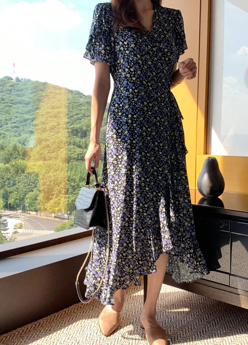 Комбінована кежуал сукня на запах SHEIN з квітковим принтом