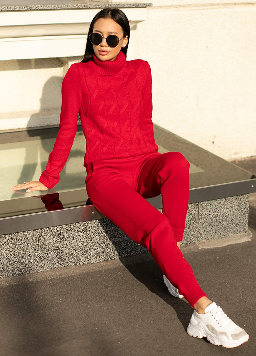 Красный трикотажный костюм (свитер с узором+брюки) SL.IRA (197141280)