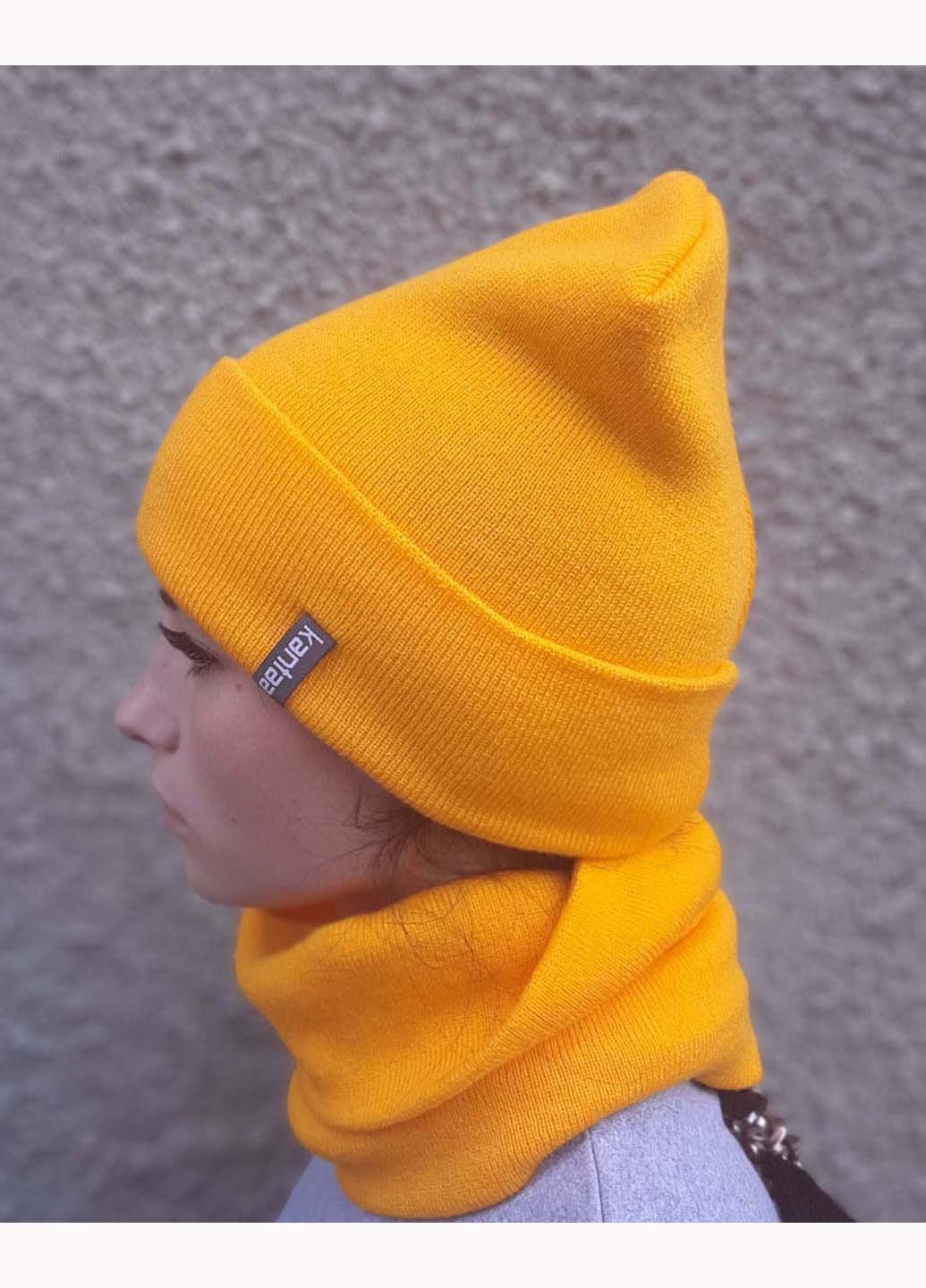 Желтый демисезонный комплект (шапка, хомут) Канта