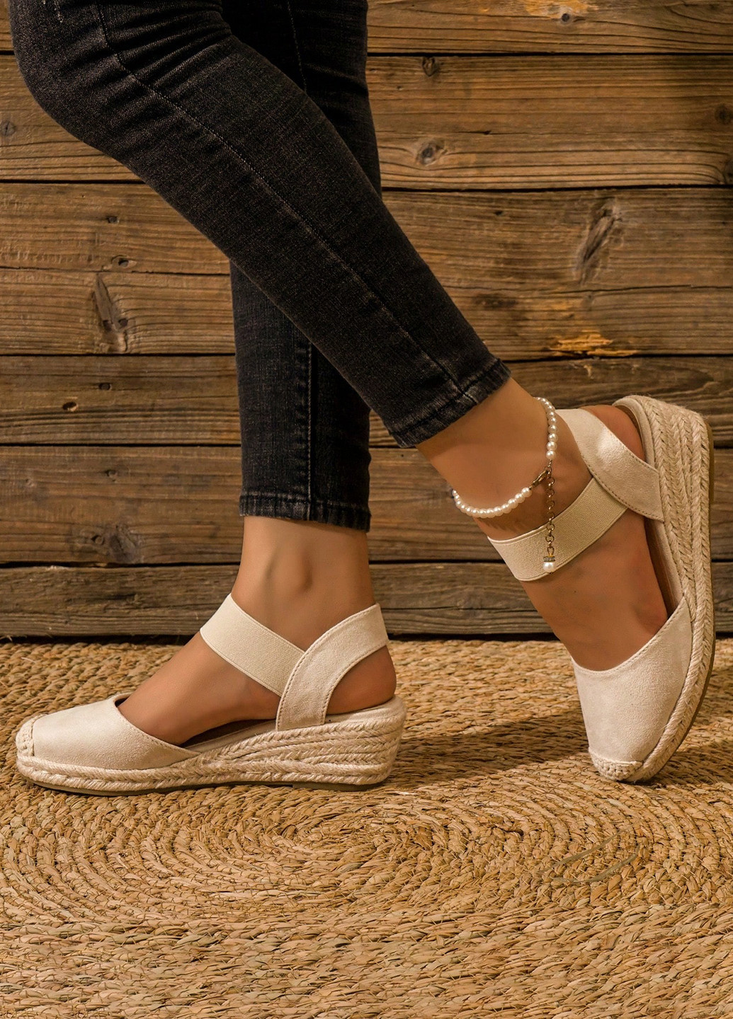 Бежевые эспадрильи SHEIN однотонный без декора (337992267)