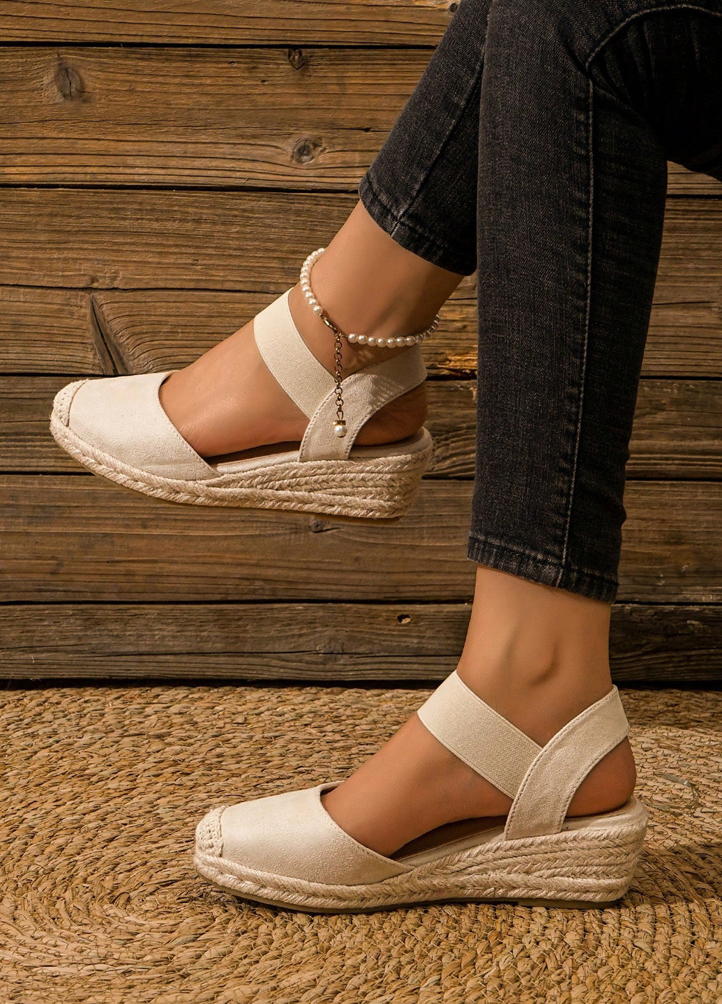Бежевые эспадрильи SHEIN однотонный без декора (337992267)