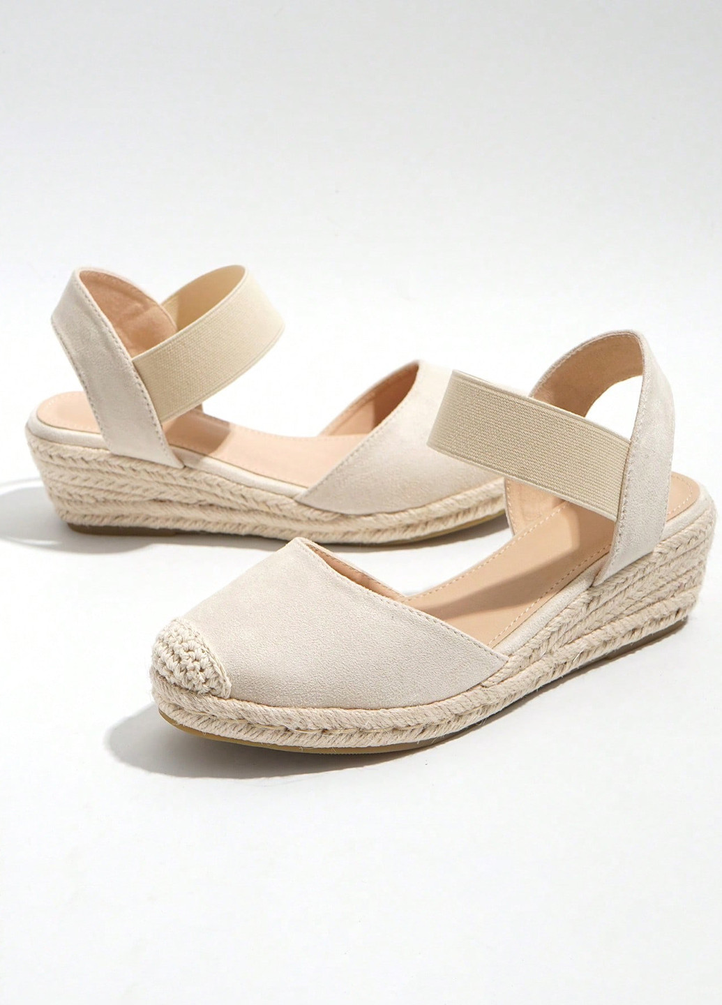 Бежевые эспадрильи SHEIN однотонный без декора (337992267)