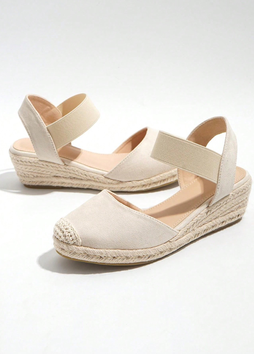 Бежевые эспадрильи SHEIN однотонный без декора (337992267)