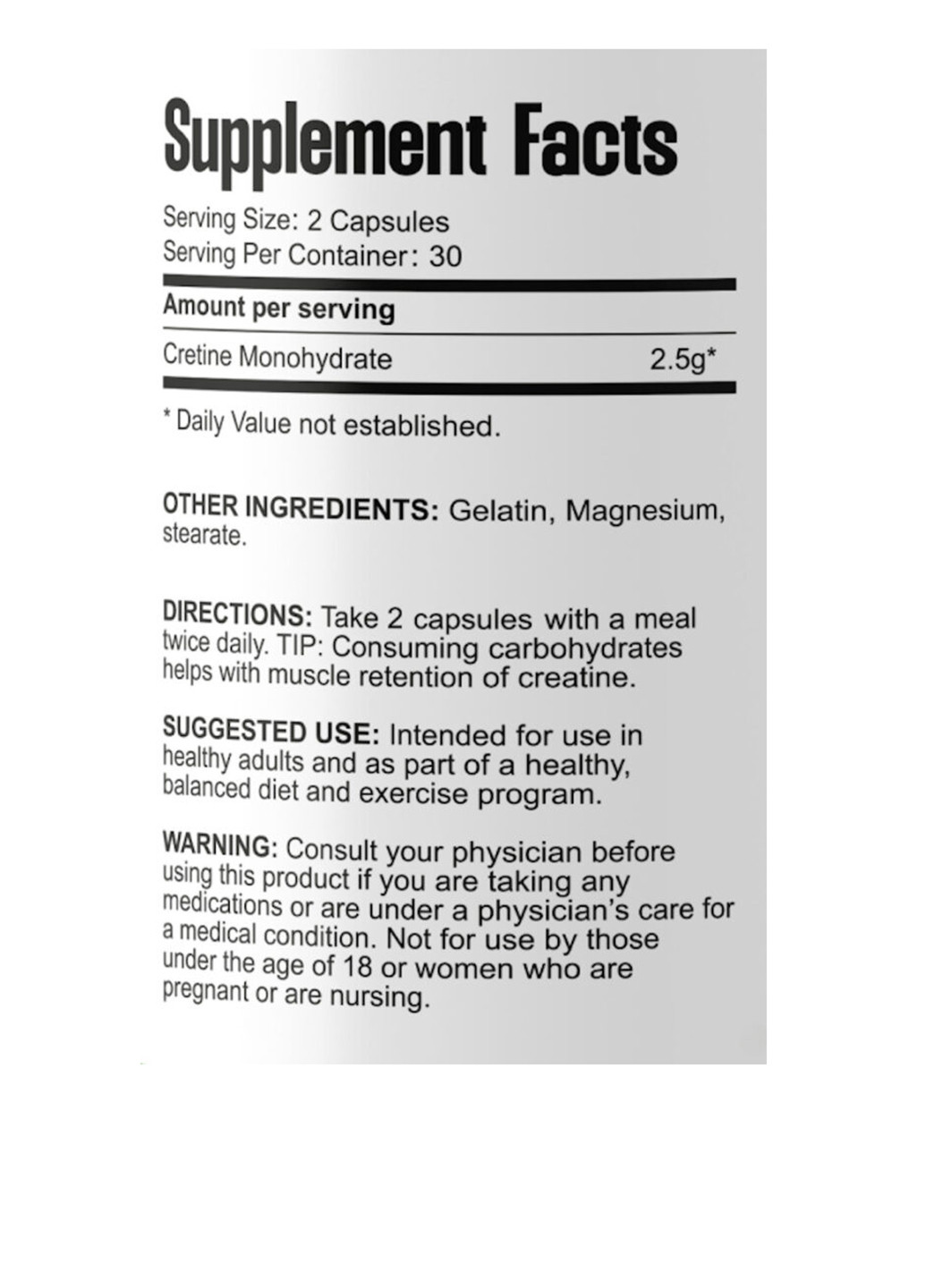 Креатин моногідрат Creatine Monohydrate 2500 мг, 60 капсул Bel Tono (340108235)