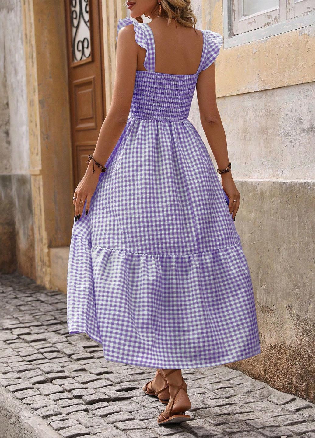 Фіолетова кежуал сукня а-силует SHEIN в клітинку